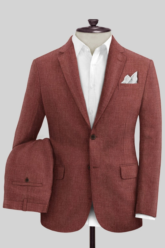 Handsome Brick Red Notched Lapel Wool Prom Men Suits