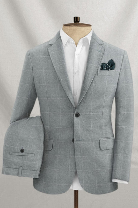 Modern Gray Plaid Notched Lapel Business Suits