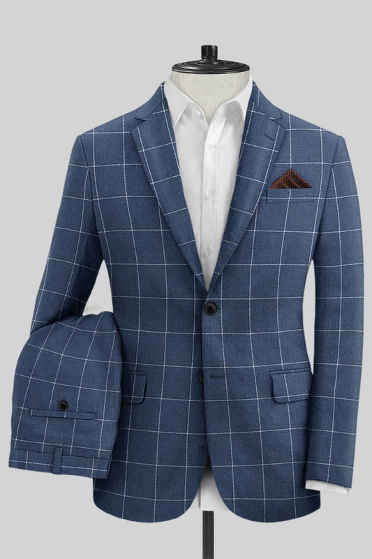 Fancy Blue Newest Plaid Notched Lapel Business Suits