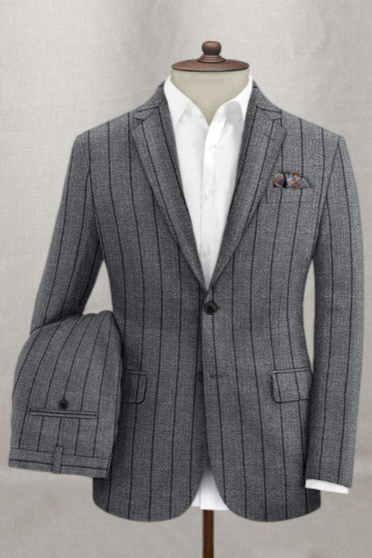 Bespoke Gray Striped Notched Lapel Business Suits