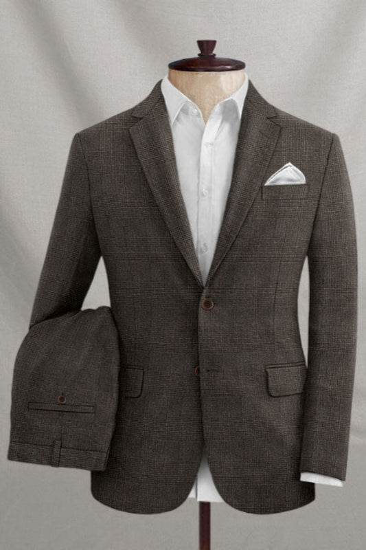 Trendy Brown Plaid Notched Lapel Business Suits
