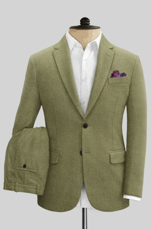 Handsome Green Notched Lapel Wool Prom Suits