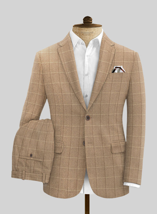 Newest Khaki Plaid Notched Lapel Slim Fit Business Suits