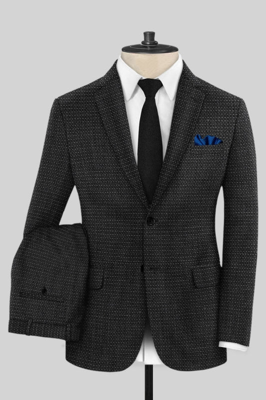 Fancy Dark Gray Plaid Notched Lapel Business Suits