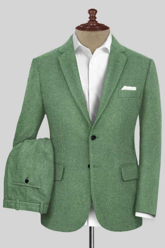 Gentle Green Notched Lapel Wool Prom Men Suits
