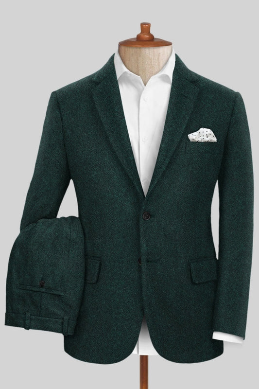 Handsome Dark Green Notched Lapel Wool Prom Men Suits