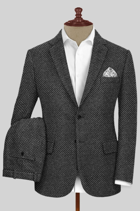 Chic Gray Plaid Notched Lapel Business Men Suits