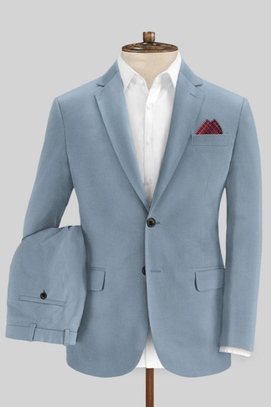 Gentle Blue Notched Lapel Wool Prom Men Suits