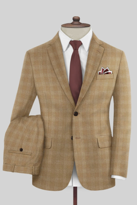 Fashion Khaki Plaid Business Suits For Men