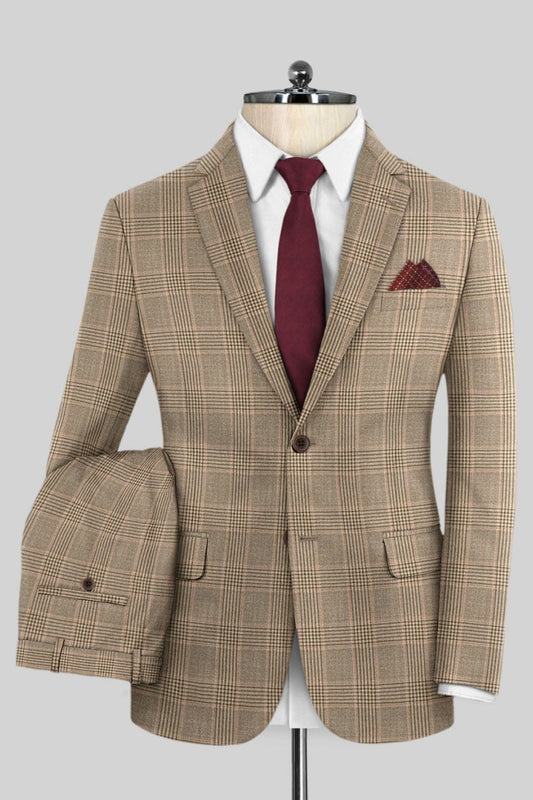 Bespoke Khaki Plaid New Arrival Business Men Suits