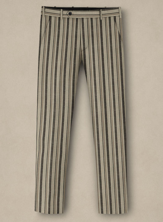 Chic Light Khaki Striped Notched Lapel Business Suits