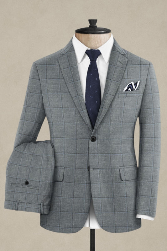 Bespoke Gray Plaid Notched Lapel Business Suits