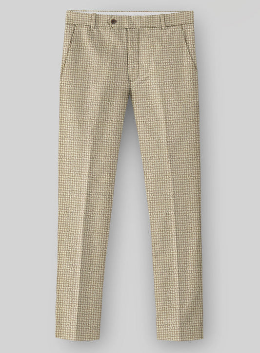 Chic Beige Houndstooth Notched Lapel Wool Business Suits