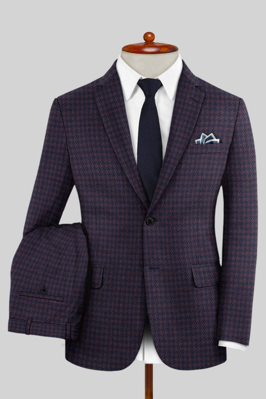 Purple Houndstooth Bespoke Notched Lapel Business Suits