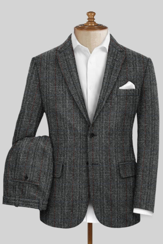 Bespoke Gray Plaid Notched Lapel Business Men Suits