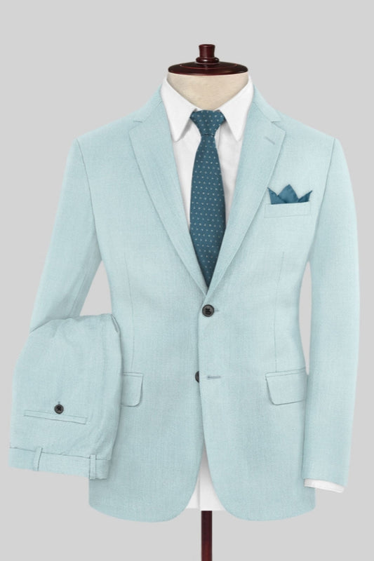 Close Fitting Blue Trendy Wool Notched Lapel Prom Men Suits