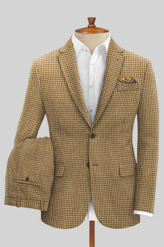 Light Brown Houndstooth Notched Lapel Business Men Suits