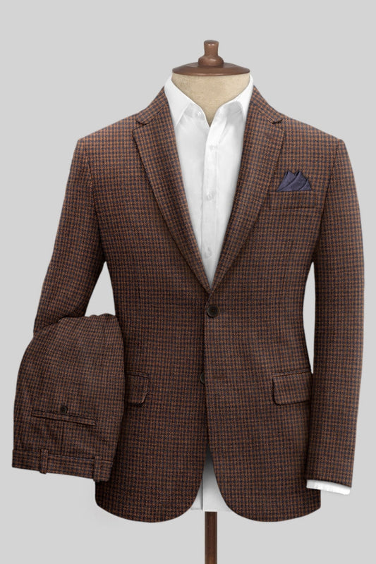 Newest Brown Stylish Plaid Notched Lapel Business Suits