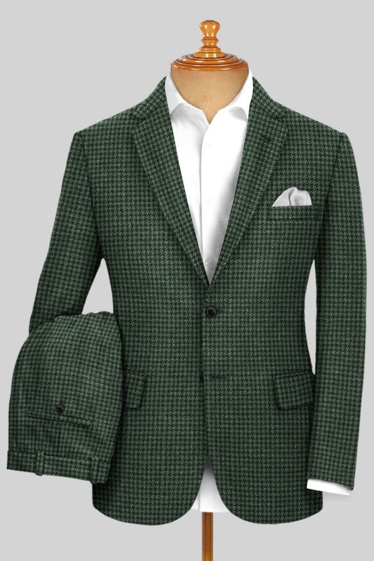 Bespoke Green Plaid Notched Lapel Business Suits