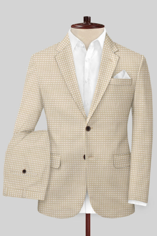 Chic Beige Stylish Plaid Notched Lapel Business Suits