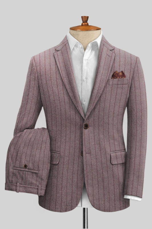Fashion Light Mauve Striped Notched Lapel Business Suits