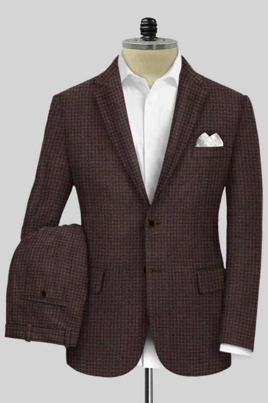 Dark Brown Houndstooth Notched Lapel Business Suits