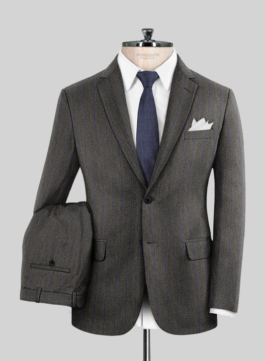Gentle Gray Striped Notched Lapel Business Men Suits