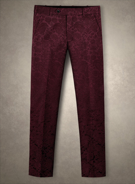 Stylish Burgundy Jacquard Notched Lapel Wool Business Men Suits