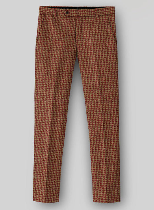 Modern Red Houndstooth Notched Lapel Wool Business Men Suits