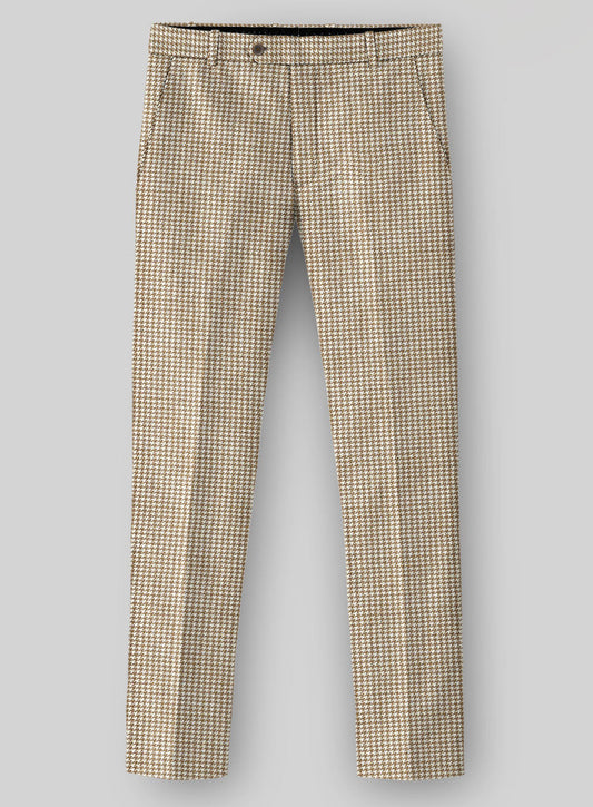 Stylish Beige Houndstooth Notched Lapel Wool Business Men Suits