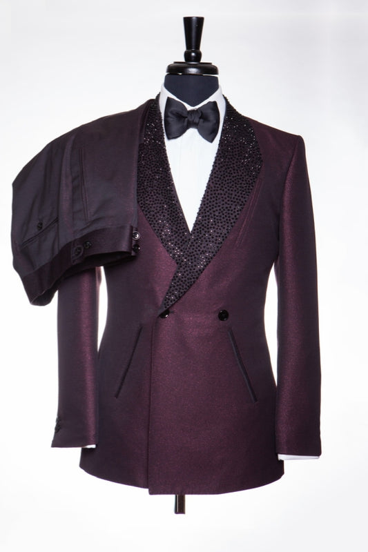 Sparkle Purple Double Breasted Beadings Shawl Lapel Wedding Suits