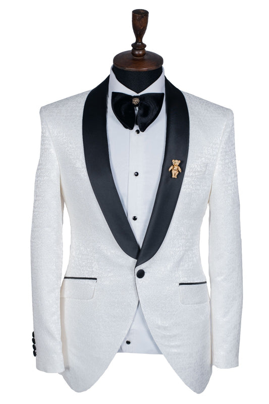 Charming White Jacquard Shawl Lapel Wedding Suits