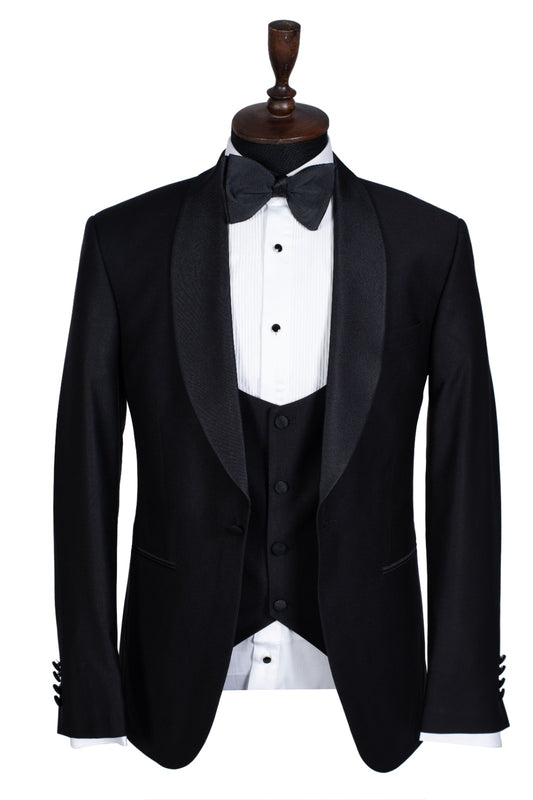 Best Fitted Black 3 Pieces Shawl Lapel Wool Wedding Suits