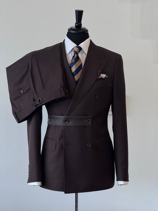 Chic Coffee Brown Double Breasted Peaked Lapel Wool Prom Suits