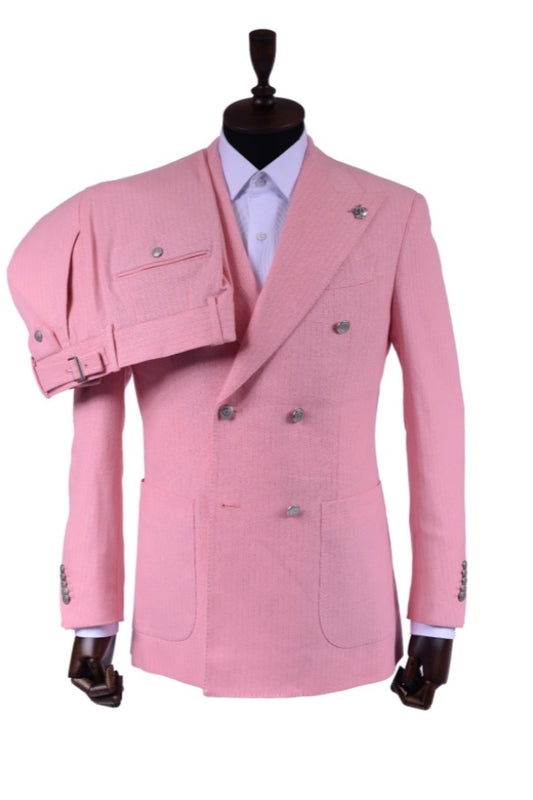 Charming Pink Striped Peaked Lapel Double Breasted Prom Men Suits