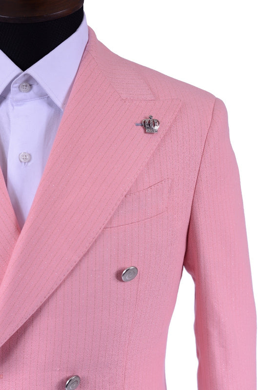 Charming Pink Striped Peaked Lapel Double Breasted Prom Men Suits