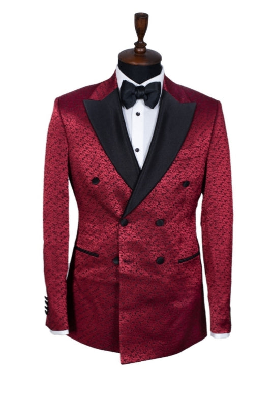 Red Newest Jacquard Peaked Lapel Double Breasted Prom Men Suits