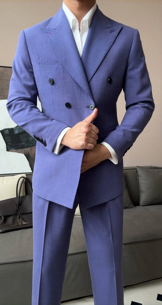 Beautiful Lavender Peaked Lapel Double Breasted Wool Prom Men Suits