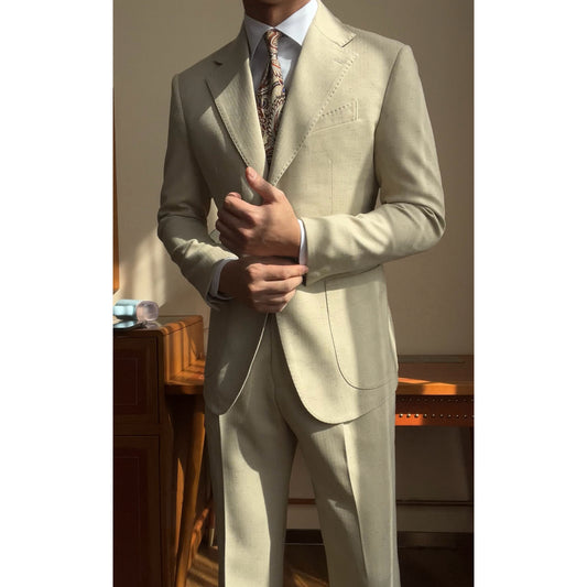 Best Fitted Light Khaki Notched Lapel Wool Prom Suits