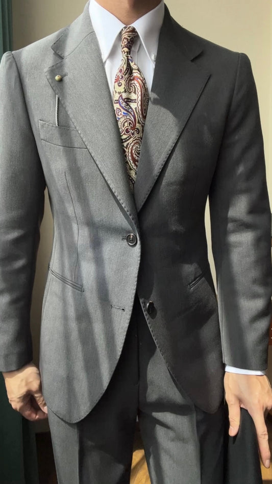 Newest Gray Bespoke Notched Lapel Wool Prom Men Suits