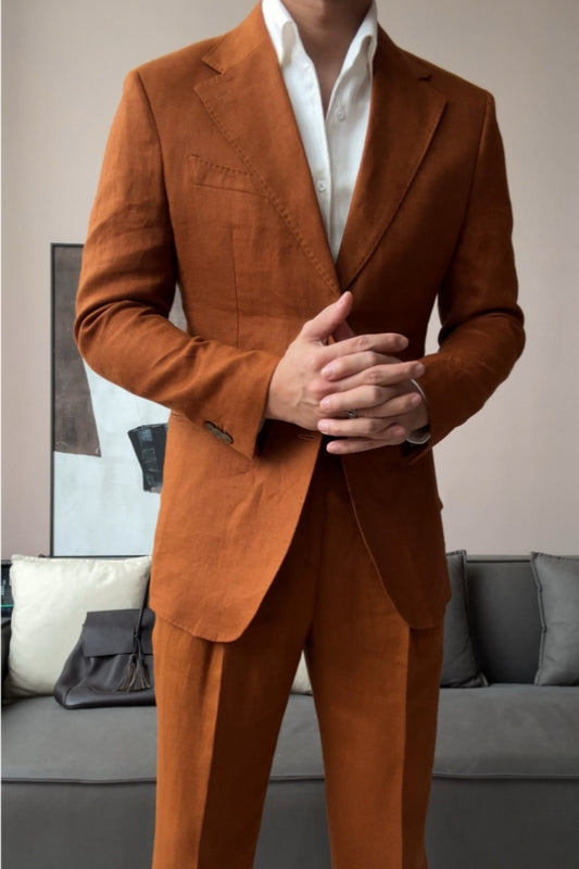 Camel Notched Lapel Close Fitting Wool Prom Men Suits