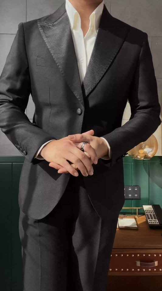 Bespoke Dark Gray Peaked Lapel Wool Prom Suits