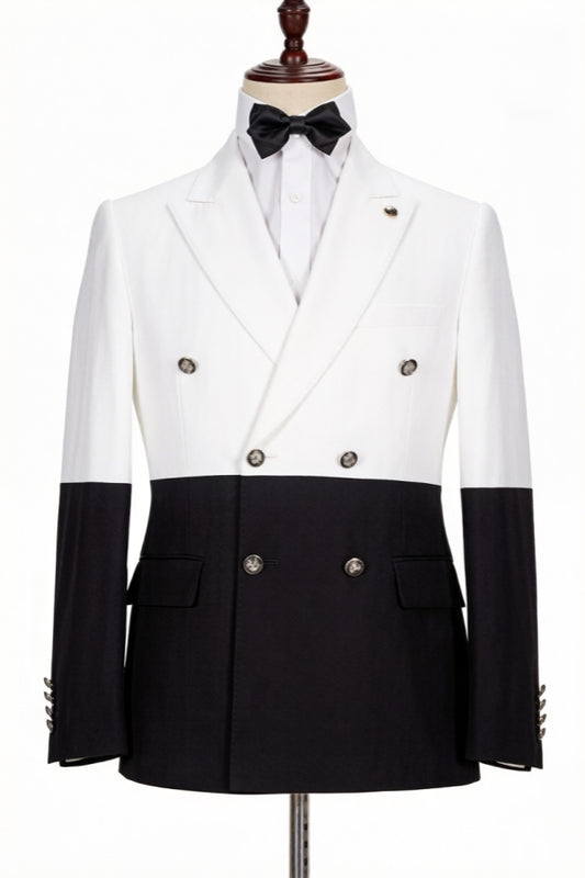 Black And White Double Breasted Peaked Lapel Prom Men Suits