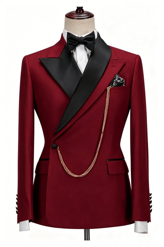 Charming Burgundy One Button Wool Prom Suits