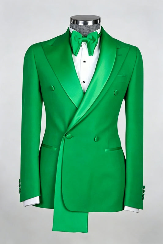 Cool Green Double Breasted Shawl Lapel Wool Prom Suits