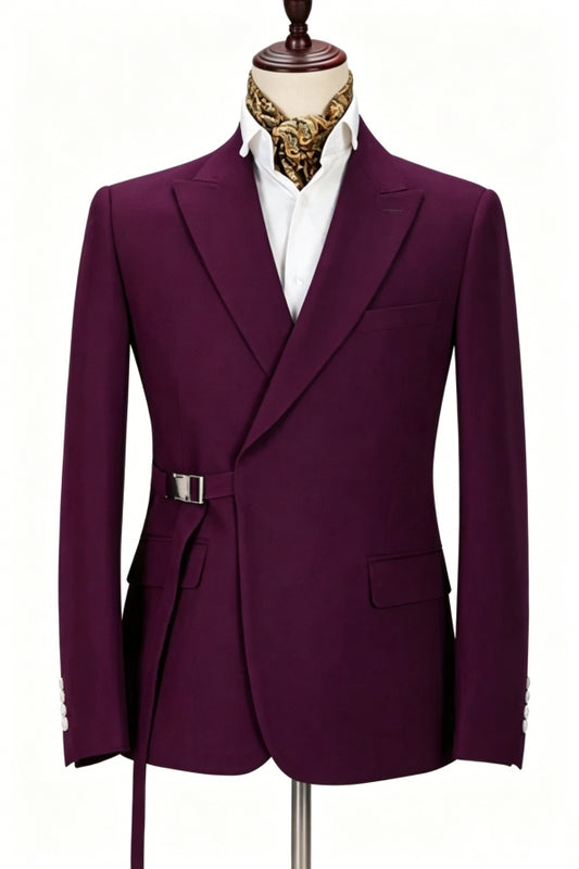 Charming Grape Wool Prom Men Suits With Adjust Belt