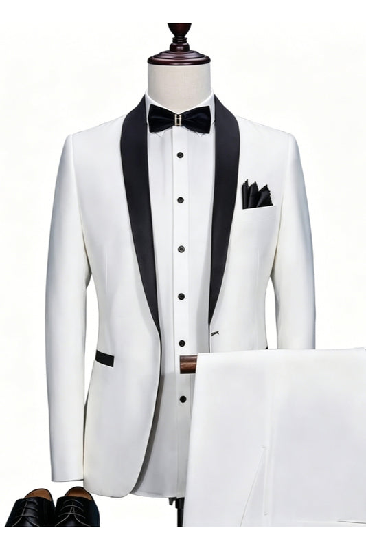 Trendy White Shawl Lapel Wool Slim Fit Wedding Suits