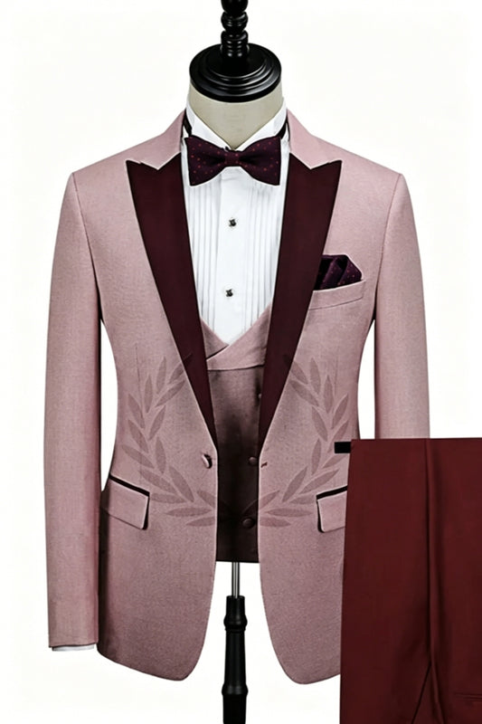 3 Pieces Newest Chic Peaked Lapel Wool Prom Men Suits