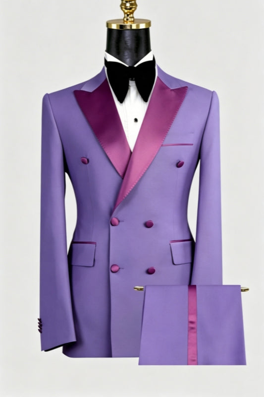 Handsome Lavender Peaked Lapel Wool Slim Fit Prom Suits