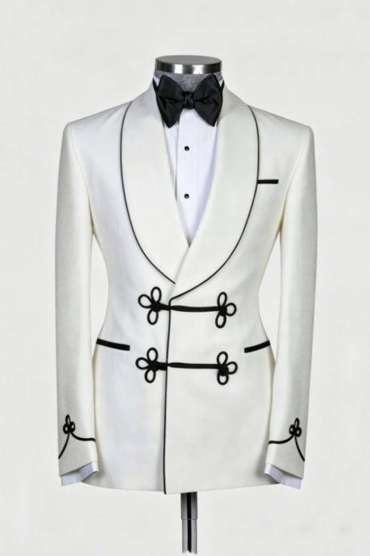 Unique Design White Stylish Shawl Lapel Wool Wedding Suits